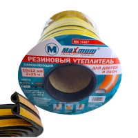 Уплотнитель резиновый самоклеящийся большой 2x50 м, сечение 12х10мм, профиль "D", черный, «Maximum» 